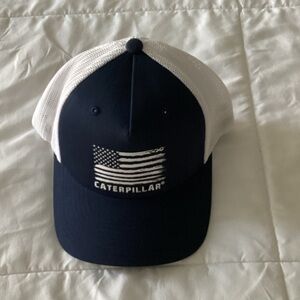 Caterpillar Navy and White Flag Mesh Trucker Cap